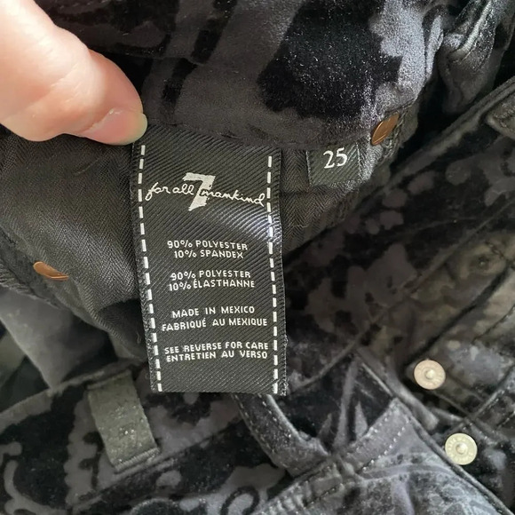 7FAM Black Velvet Paisley Pants‎ Ankle Skinny Size 25 Boho READ - Picture 11 of 12